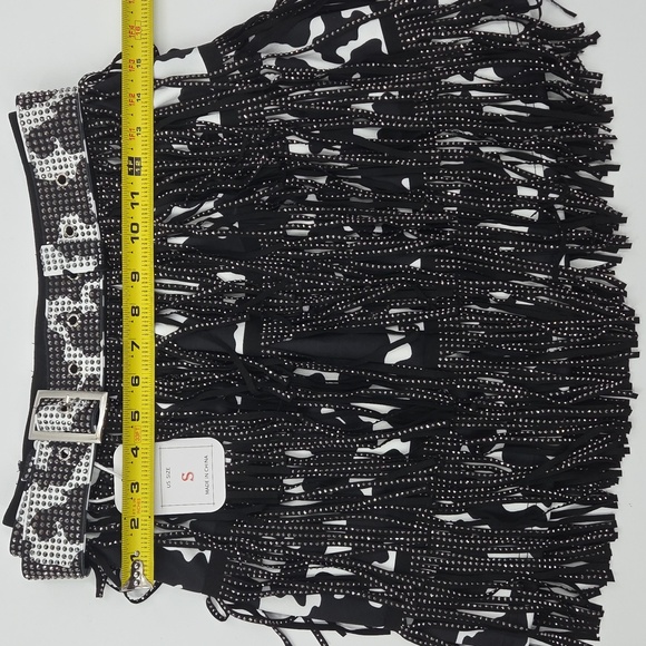 Black and White Cow Print Fringe Skirt NWT - Picture 13 of 16